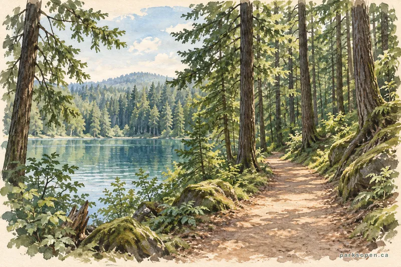 Painterly field-guide interpretation of Alice Lake Provincial Park