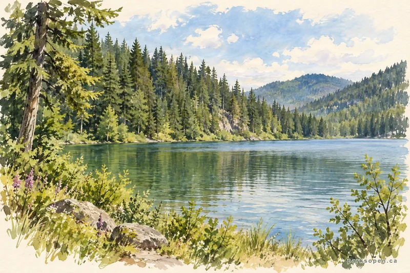 Painterly field-guide interpretation of Allison Lake Provincial Park