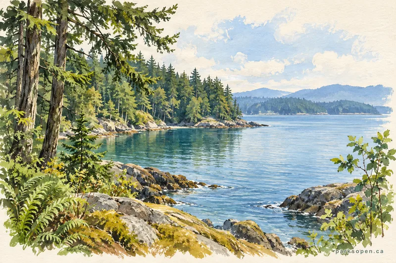 Painterly field-guide interpretation of Bamberton Provincial Park