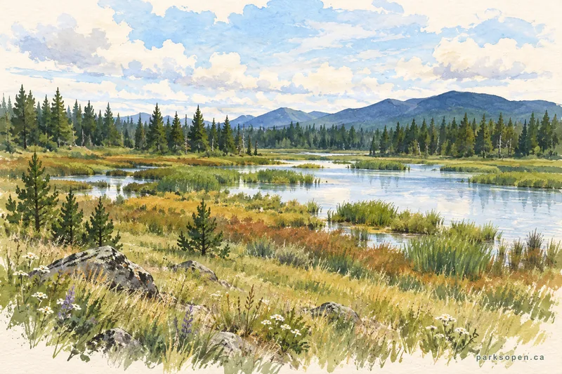 Painterly field-guide interpretation of Big Bar Lake Provincial Park