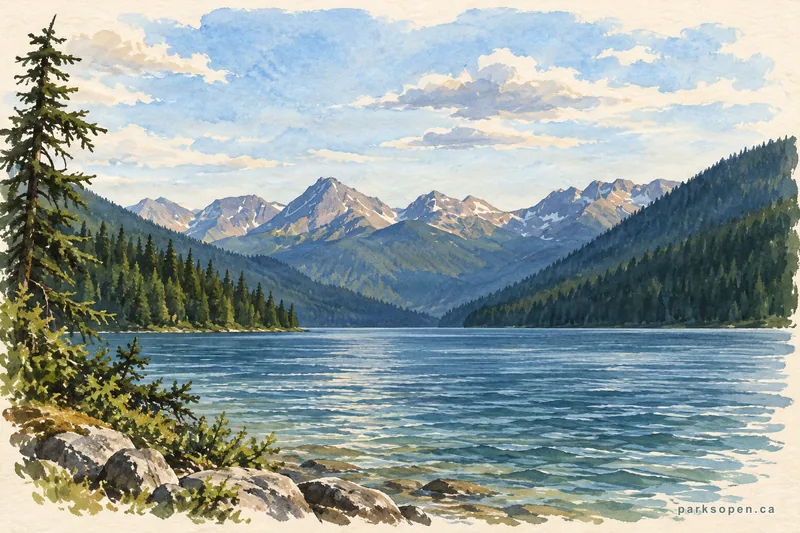 Painterly field-guide interpretation of Bowron Lake Provincial Park