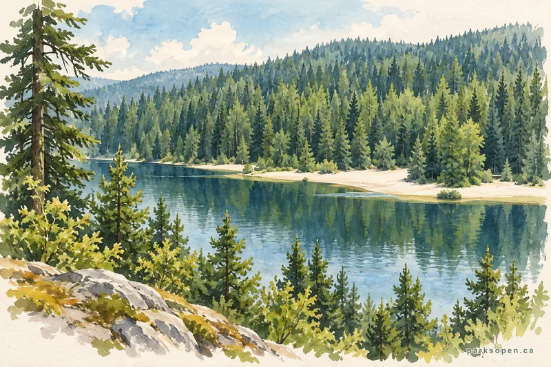Painterly field-guide interpretation of Champion Lakes Provincial Park