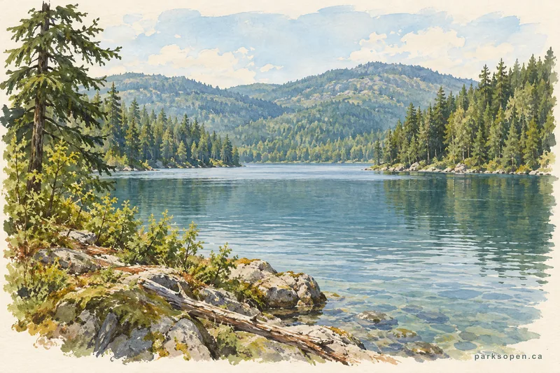 Painterly field-guide interpretation of Conkle Lake Provincial Park