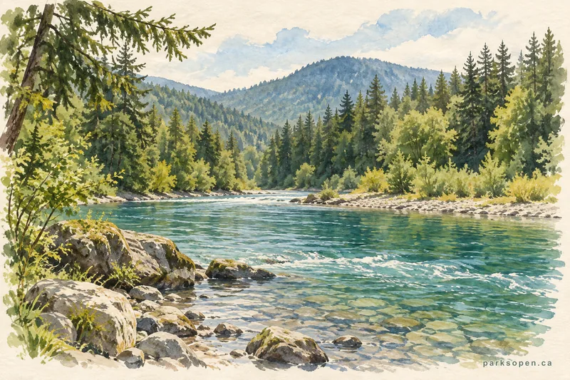 Painterly field-guide interpretation of Cowichan River Provincial Park