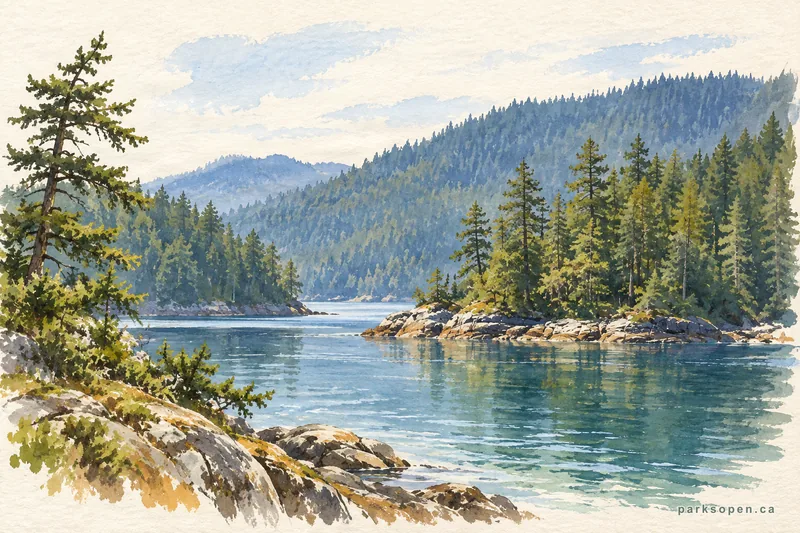 Painterly field-guide interpretation of Desolation Sound Marine Provincial Park