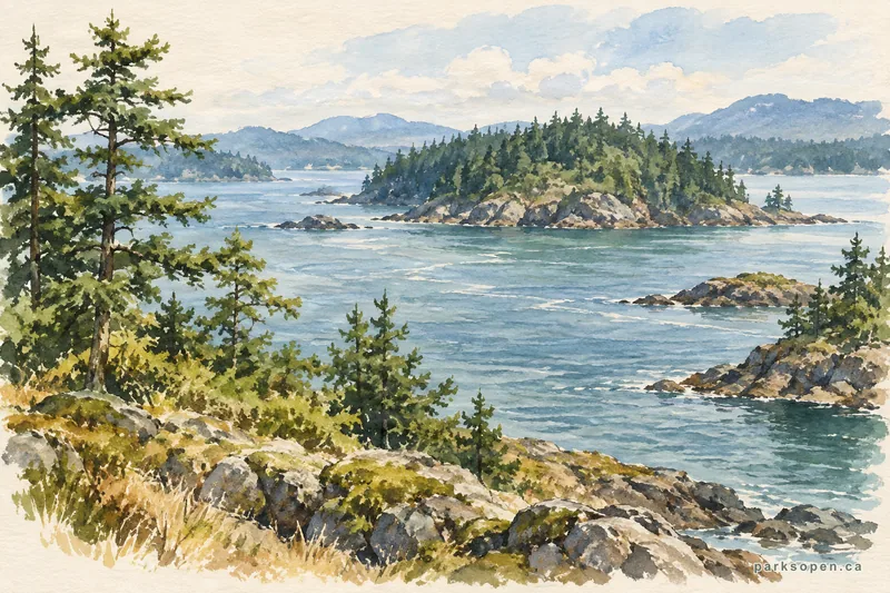 Painterly field-guide interpretation of Discovery Island Marine Provincial Park