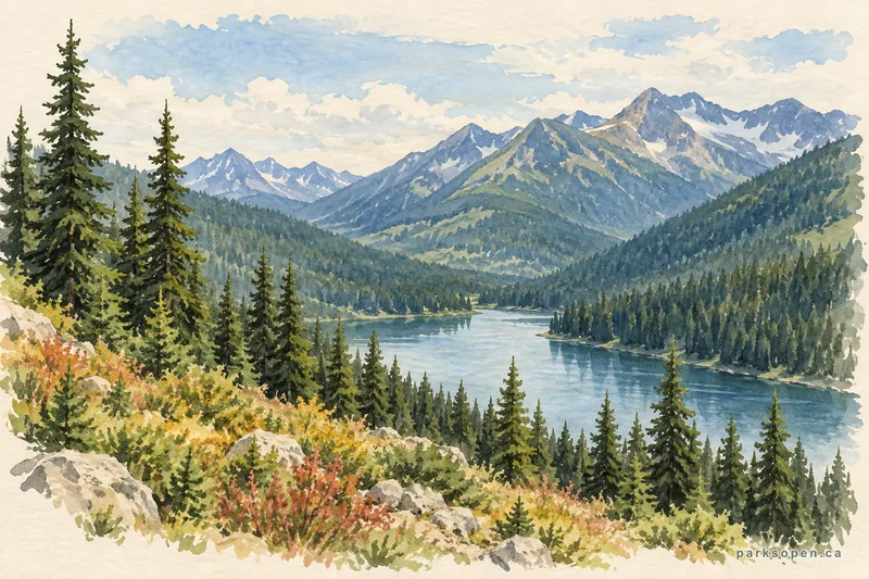 Painterly field-guide interpretation of E.C. Manning Provincial Park