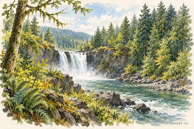 Painterly field-guide interpretation of Elk Falls Provincial Park
