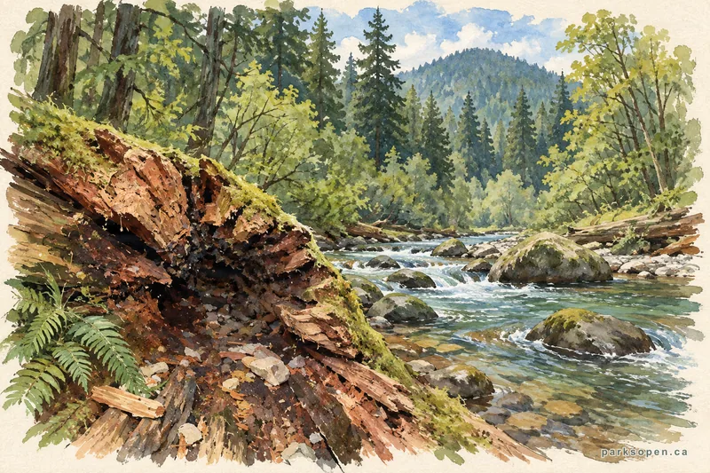 Painterly field-guide interpretation of Goldstream Provincial Park