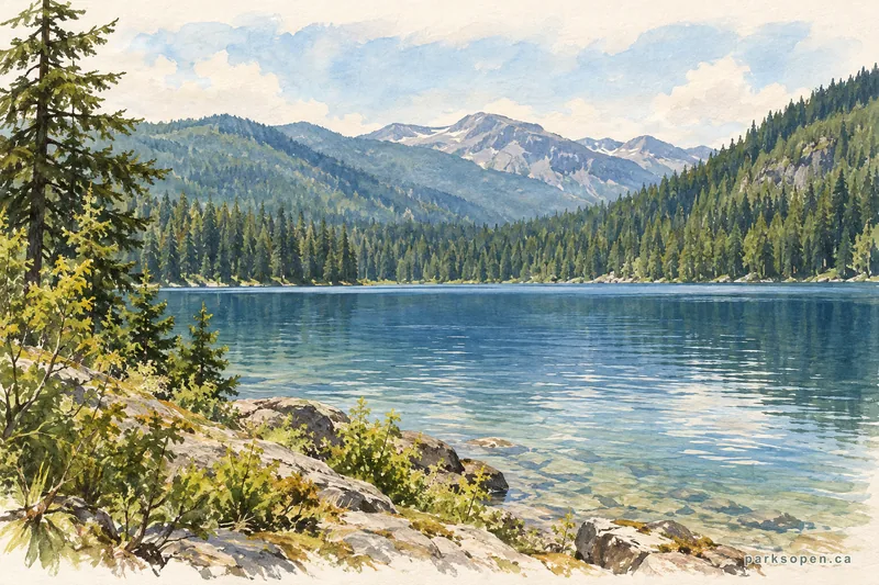 Painterly field-guide interpretation of Green Lake Provincial Park