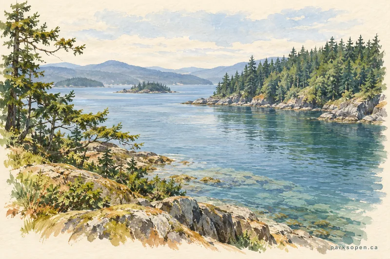 Painterly field-guide interpretation of Halkett Bay Marine Provincial Park