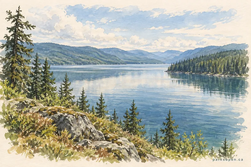 Painterly field-guide interpretation of Horsefly Lake Provincial Park