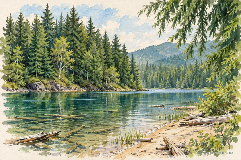 Painterly field-guide interpretation of Inland Lake Provincial Park