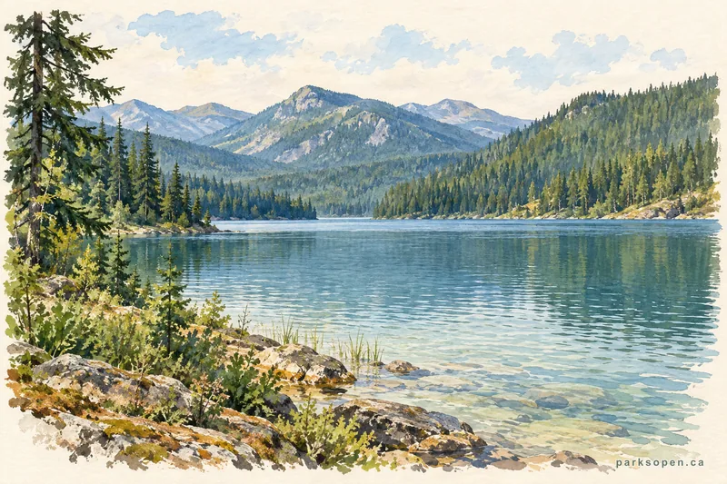 Painterly field-guide interpretation of Jimsmith Lake Provincial Park