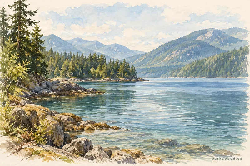 Painterly field-guide interpretation of Kekuli Bay Provincial Park