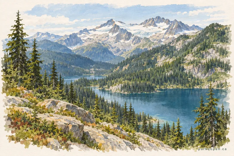 Painterly field-guide interpretation of Kokanee Glacier Provincial Park
