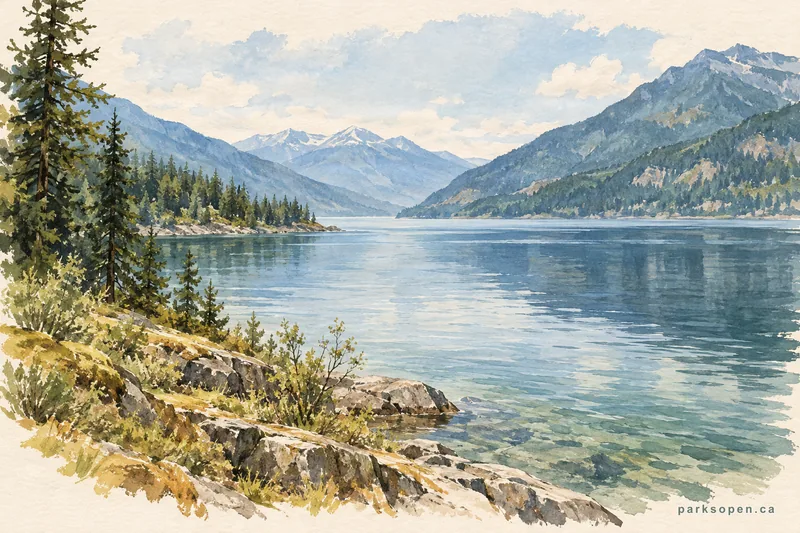 Painterly field-guide interpretation of Kootenay Lake Provincial Park