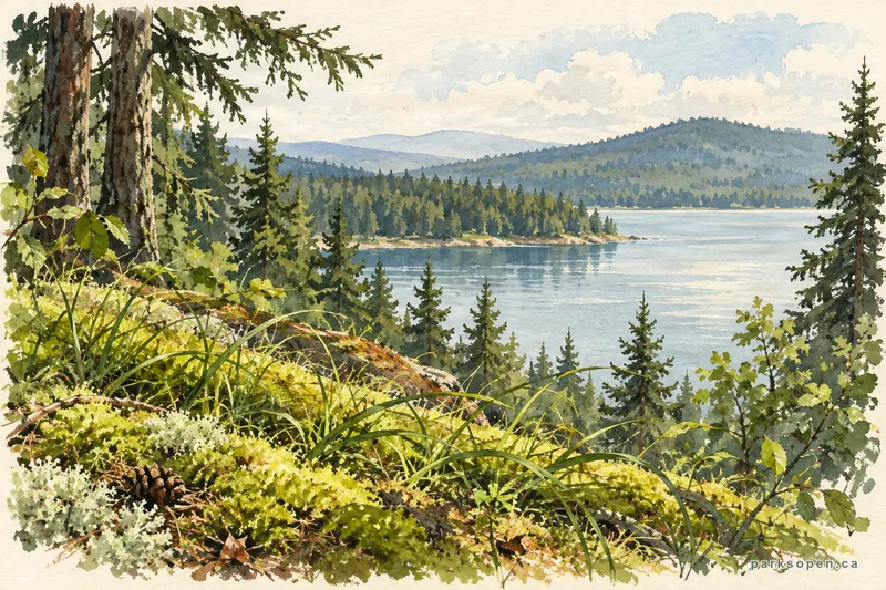Painterly field-guide interpretation of Lac La Hache Provincial Park