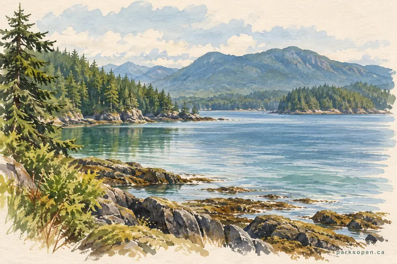 Painterly field-guide interpretation of Loveland Bay Provincial Park