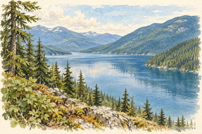 Painterly field-guide interpretation of Mabel Lake Provincial Park