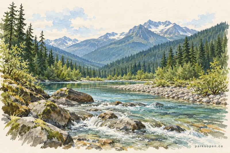 Painterly field-guide interpretation of McDonald Creek Provincial Park