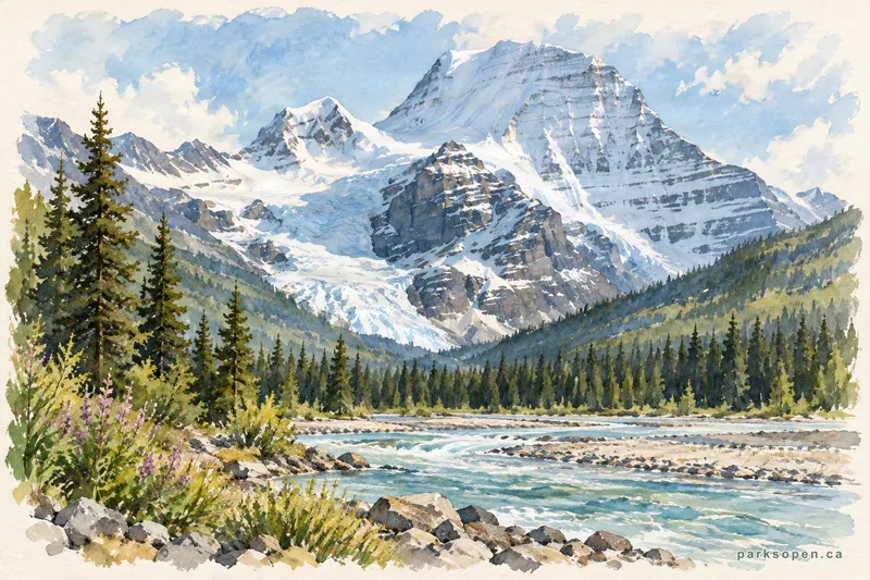 Painterly field-guide interpretation of Mount Robson Provincial Park