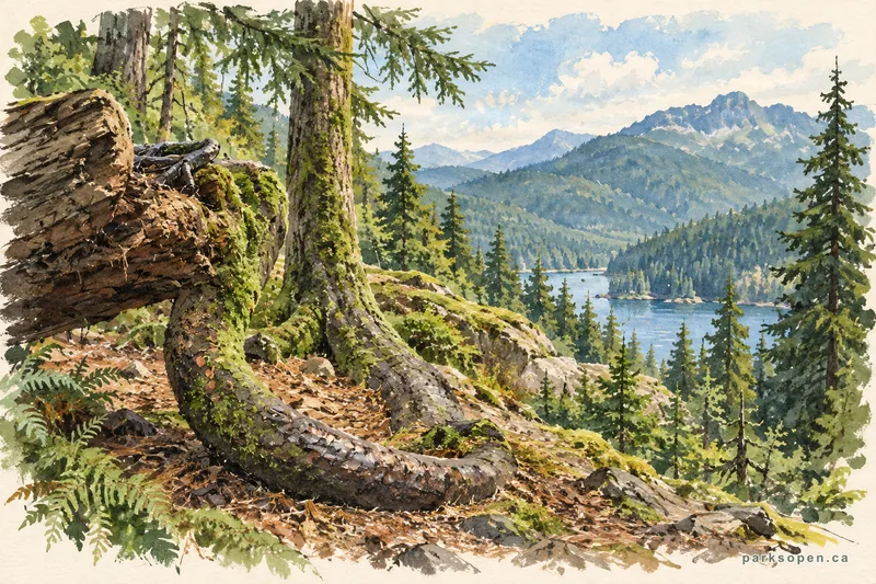 Painterly field-guide interpretation of Mount Seymour Provincial Park
