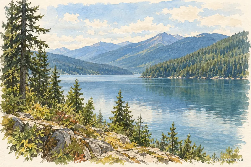 Painterly field-guide interpretation of Moyie Lake Provincial Park