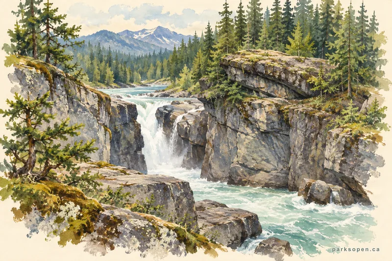 Painterly field-guide interpretation of Nairn Falls Provincial Park