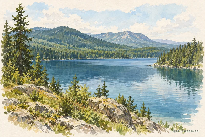 Painterly field-guide interpretation of Norbury Lake Provincial Park