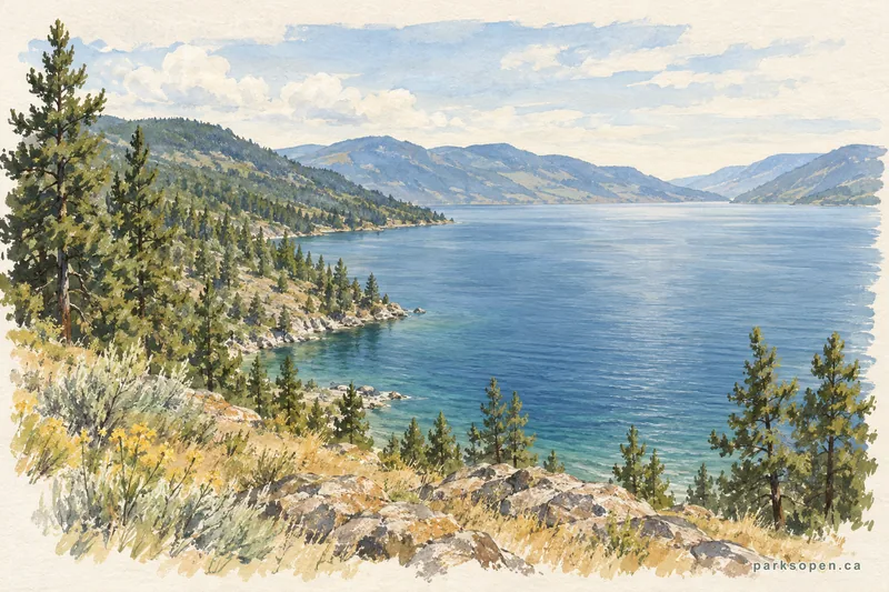 Painterly field-guide interpretation of Okanagan Lake Provincial Park (North)