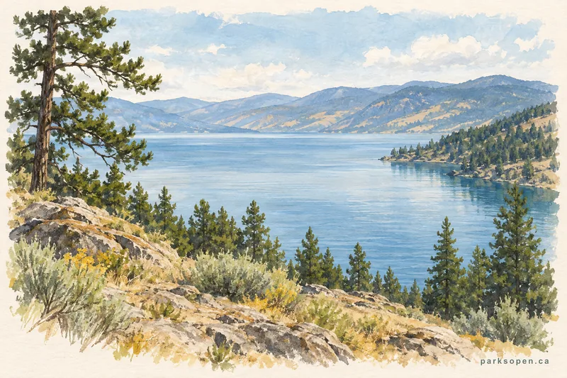 Painterly field-guide interpretation of Okanagan Lake Provincial Park (South)