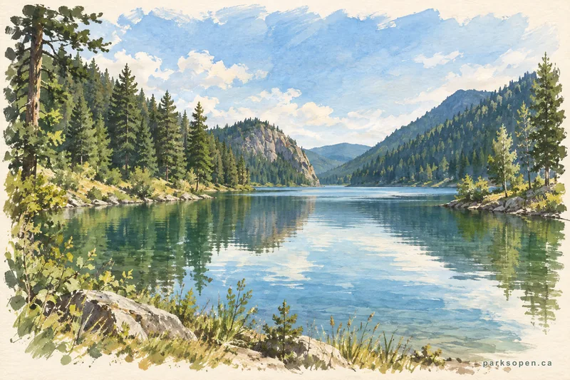 Painterly field-guide interpretation of Paul Lake Provincial Park