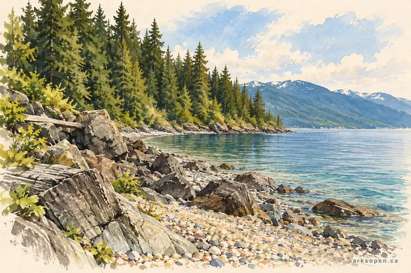 Painterly field-guide interpretation of Pilot Bay Provincial Park