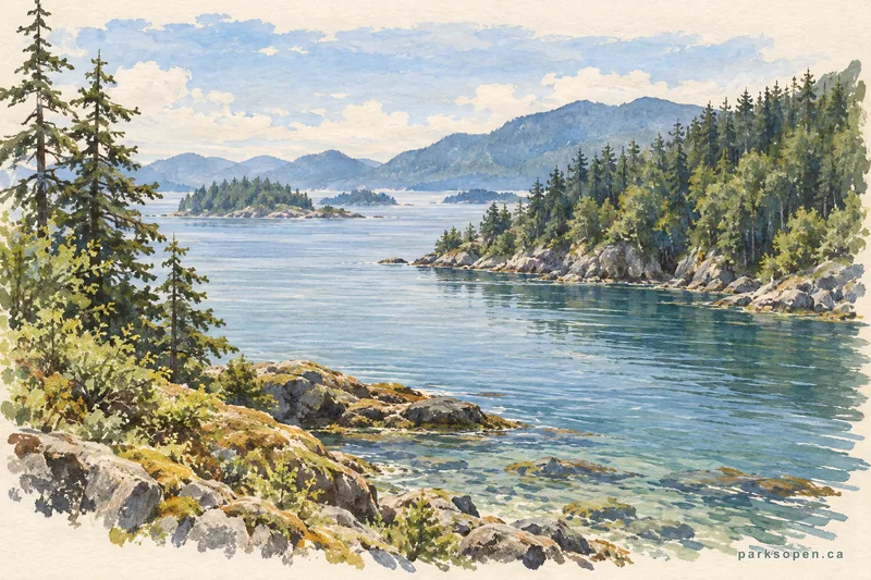 Painterly field-guide interpretation of Plumper Cove Marine Provincial Park
