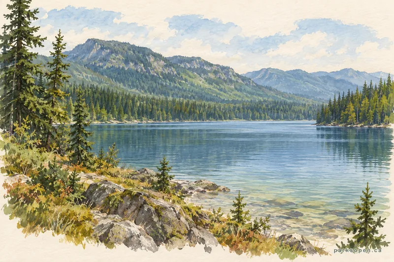 Painterly field-guide interpretation of Premier Lake Provincial Park