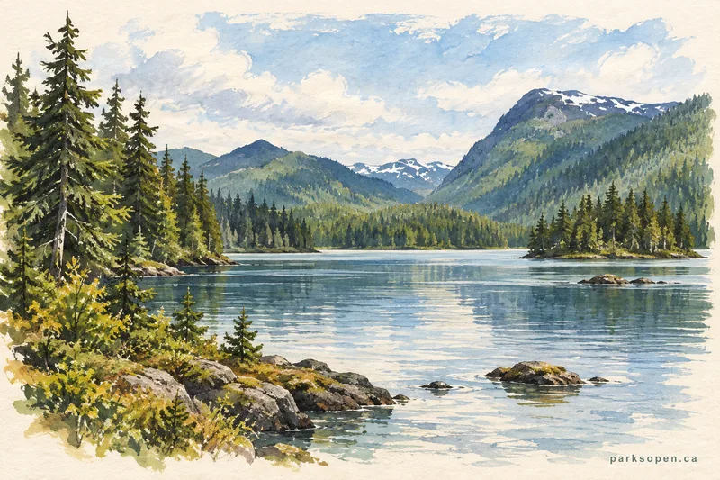 Painterly field-guide interpretation of Prudhomme Lake Provincial Park