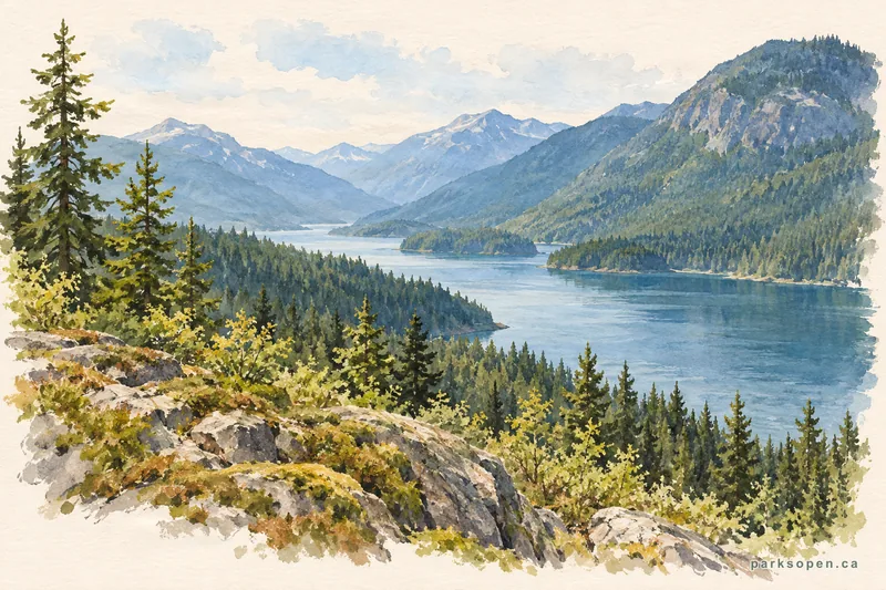 Painterly field-guide interpretation of Rosebery Provincial Park