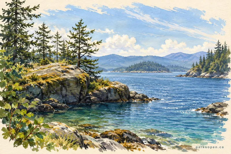 Painterly field-guide interpretation of Saltery Bay Provincial Park