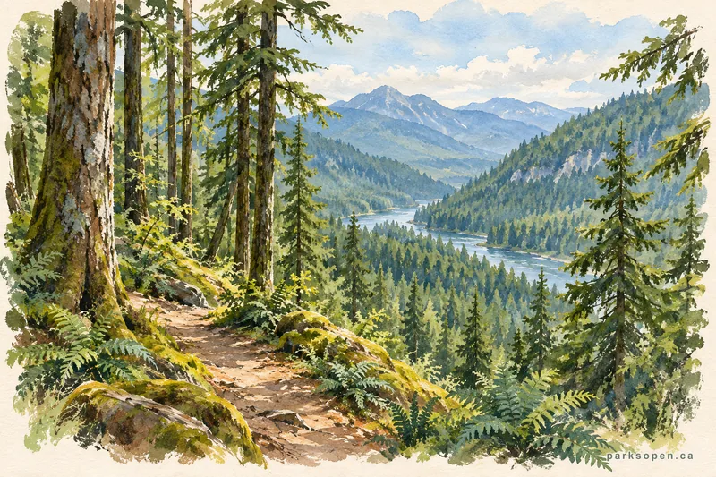 Painterly field-guide interpretation of Sasquatch Provincial Park