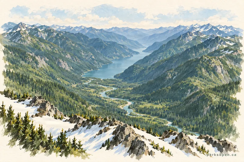 Painterly field-guide interpretation of Skagit Valley Provincial Park