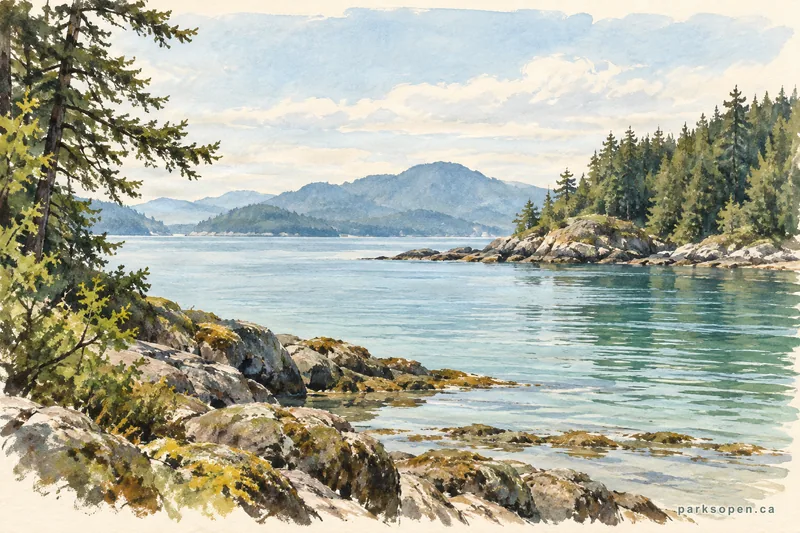 Painterly field-guide interpretation of Smelt Bay Provincial Park