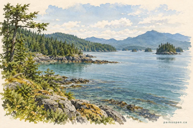 Painterly field-guide interpretation of Sowchea Bay Provincial Park