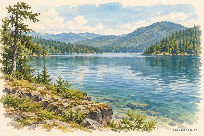 Painterly field-guide interpretation of Sproat Lake Provincial Park
