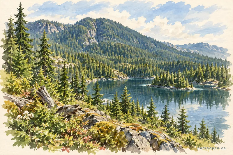 Painterly field-guide interpretation of Strathcona Provincial Park