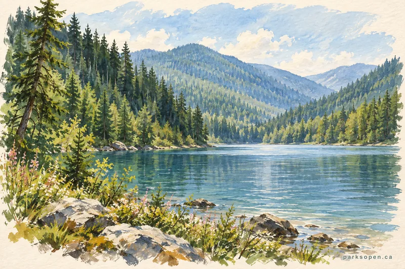 Painterly field-guide interpretation of Summit Lake Provincial Park