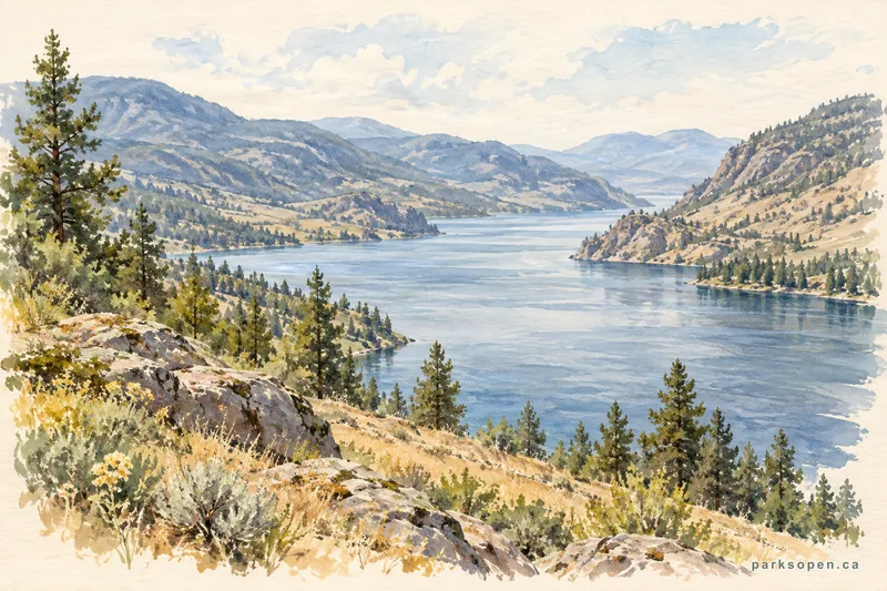 Painterly field-guide interpretation of sx̌ʷəx̌ʷnitkʷ Provincial Park (Okanagan Falls)