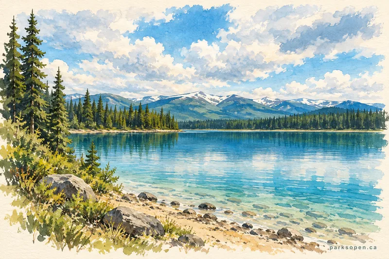 Painterly field-guide interpretation of Tā Ch’ilā Park (Boya Lake)