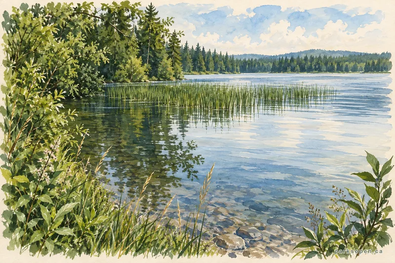 Painterly field-guide interpretation of Ten Mile Lake Provincial Park