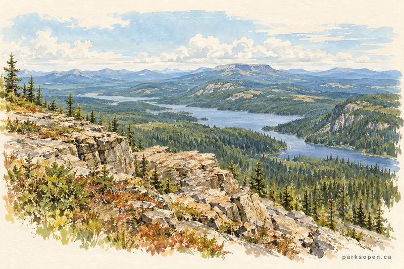 Painterly field-guide interpretation of Top of the World Provincial Park